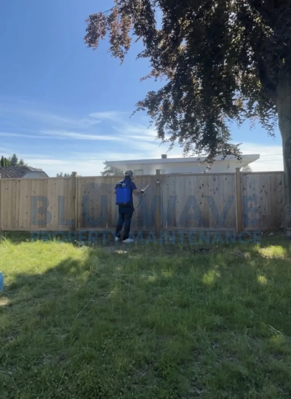 BlueWave technician treating a wood fence